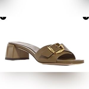 Jimmy Choo Hawke Block Heel Leather Slide Sandals Caper Green/Gold US6